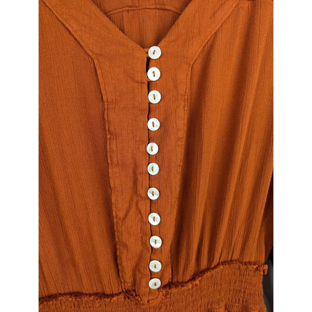 Free People Womens Romy Mini Dress XS Smocked Ruffle Tiered Orange Boho Festival